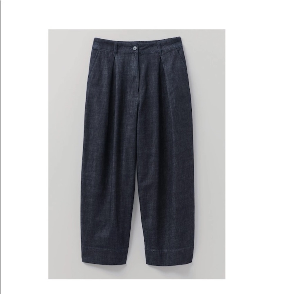 NWT Toast Indigo Denim Pleated Trousers Slack Wide Leg Cropped Pants